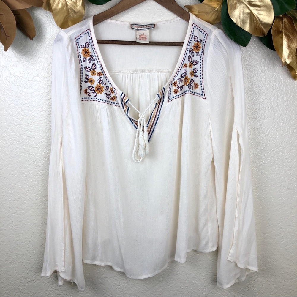 Flying Tomato Embroidered Boho Peasant Top